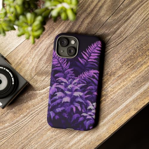 Coque rigide mate iPhone 15 anti-choc Pixel Art Purple Ferns - 3