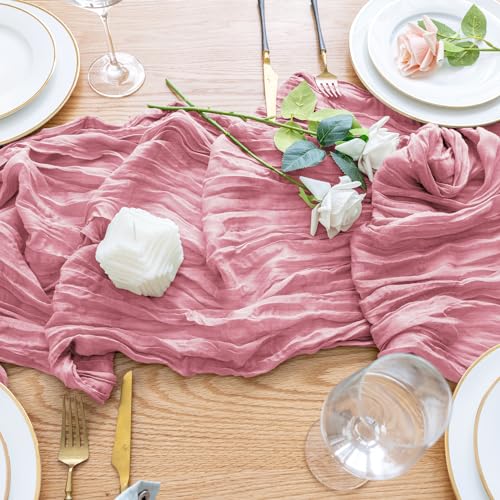 Wokceer Cheesecloth Table Runner 10FT Boho Gauze Runner, Pink, 12 Pack by Wokceer - Used condition - Image 5