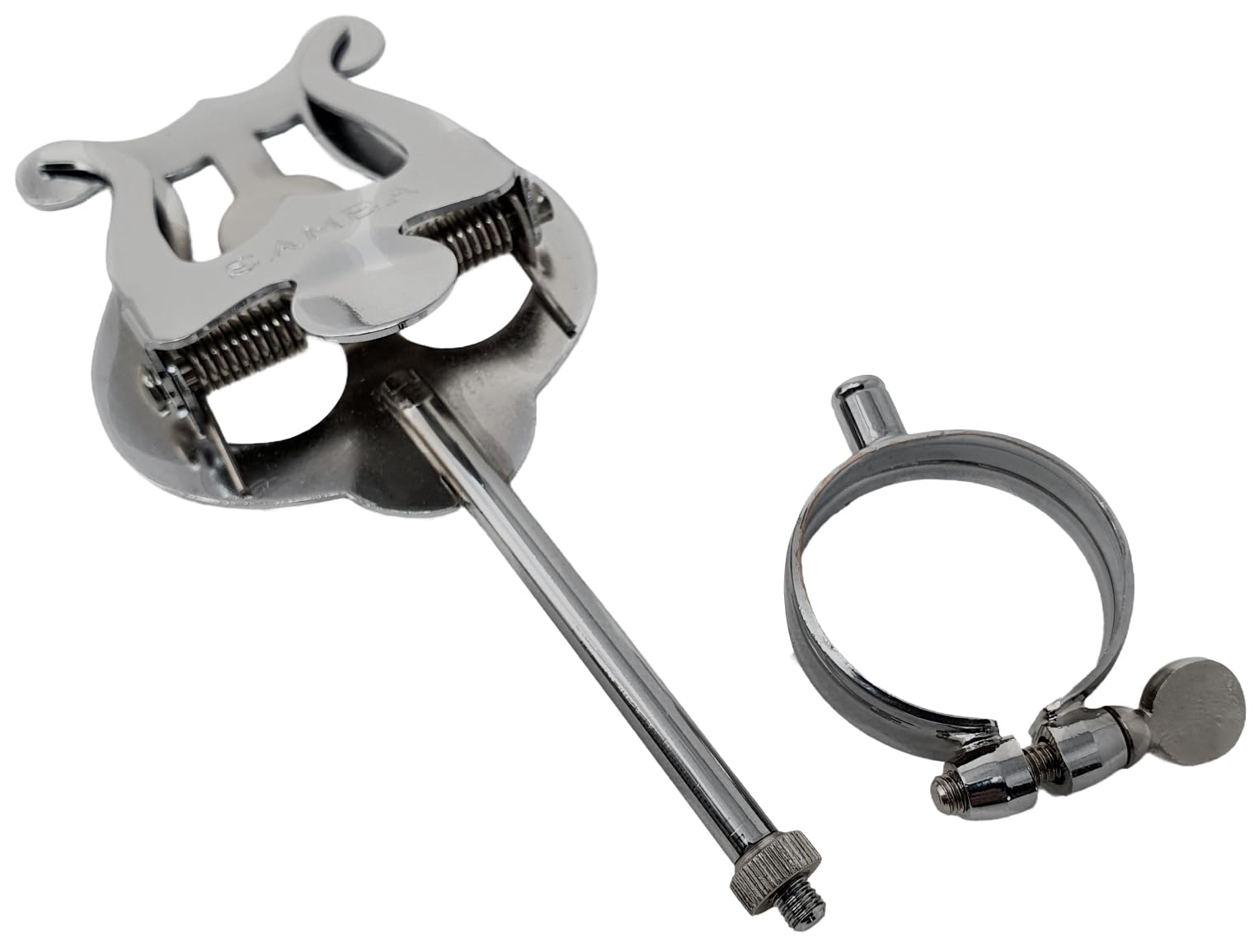 ROCKSTAR - Atril de Marcha Super para Requinto y Clarinete, R123 de Metal para fijar al cuerpo, Porta Partituras para Instrumento de Viento, con Argolla, color Plateado. Hecho en España