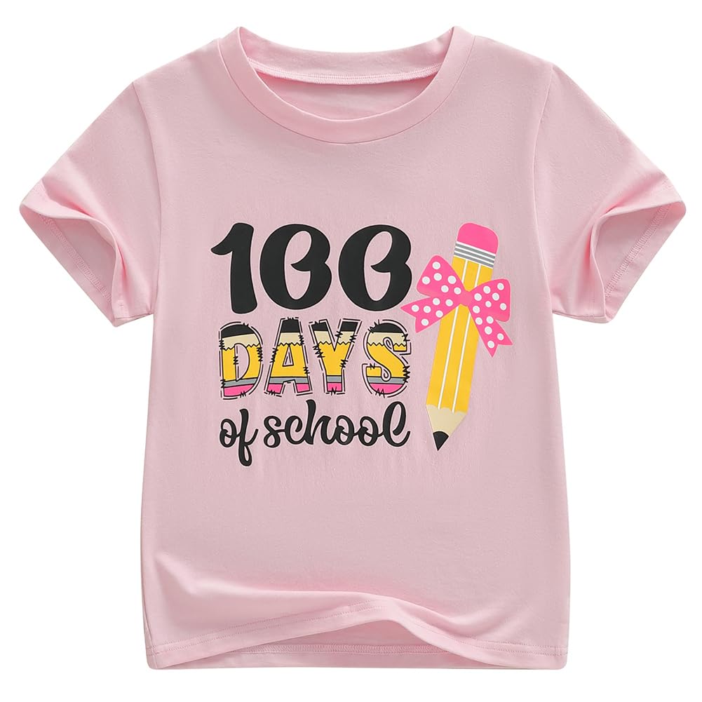 Canis Kids Toddler Little Boys Girls 100 Days of School T-Shirt Pencil with Bow Kindergarten School Celebration Student Shirt