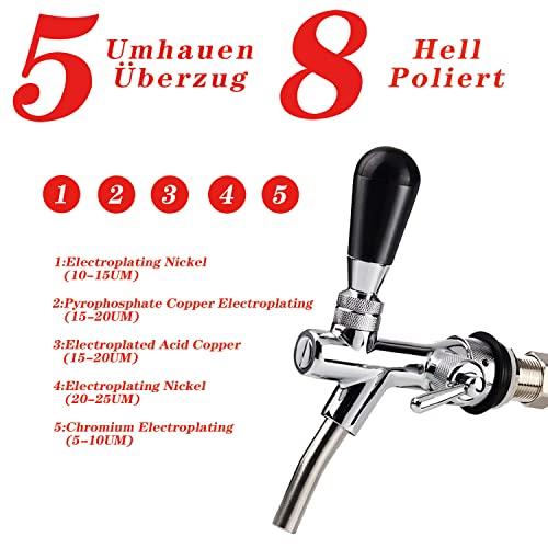 Bierzapfhahn Einstellbare G5/8 Gewinde Bierhahn Chrome Fassbierhahn, Einstellbarer Bier Zapfhahn für Hause Bar Restaurants – Bild 4