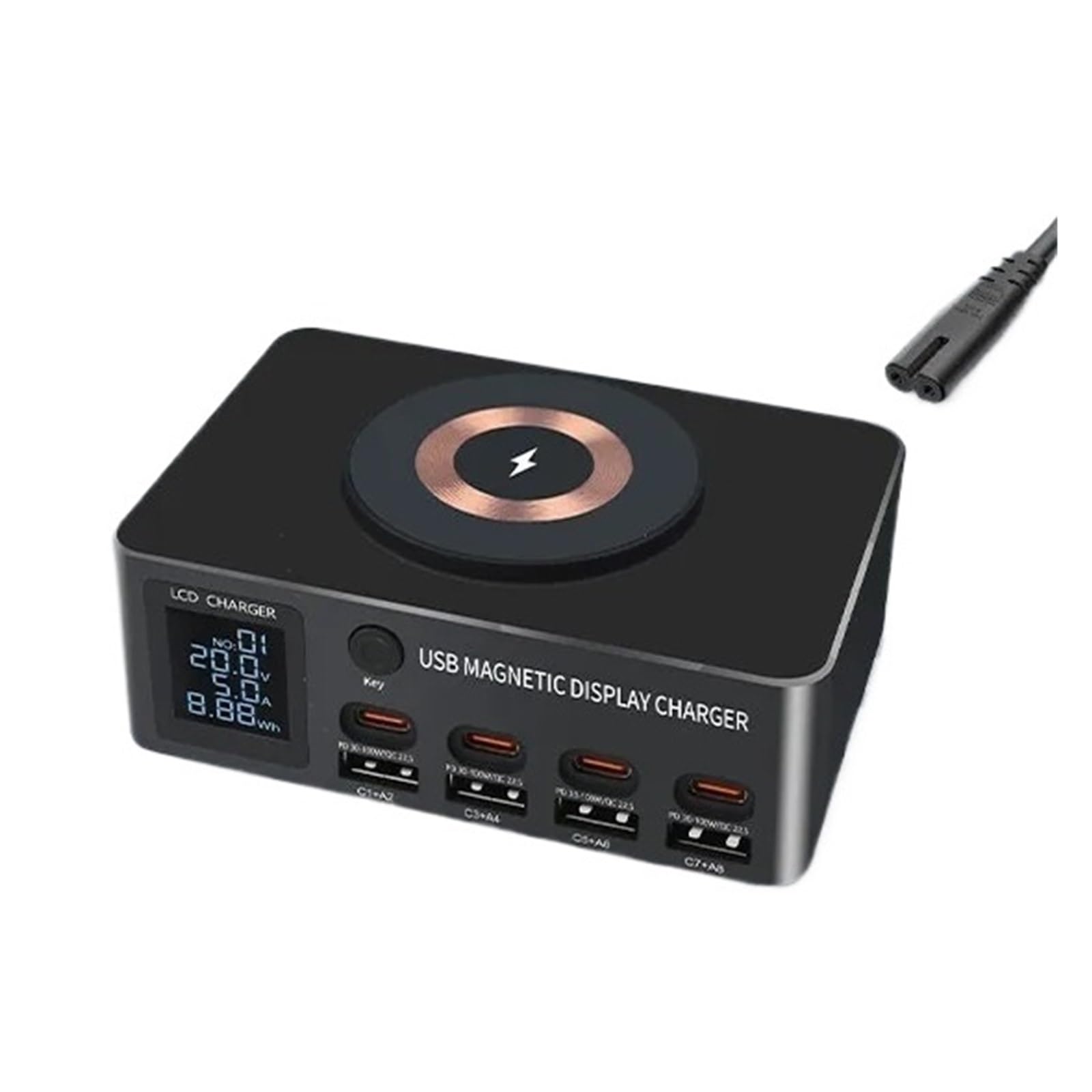 Caricabatterie Wireless Con Stazione Di Ricarica Rapida Multi USB-C Da 140 W Display LED PD QC 3.0 Capacità Di Ricarica Rapida