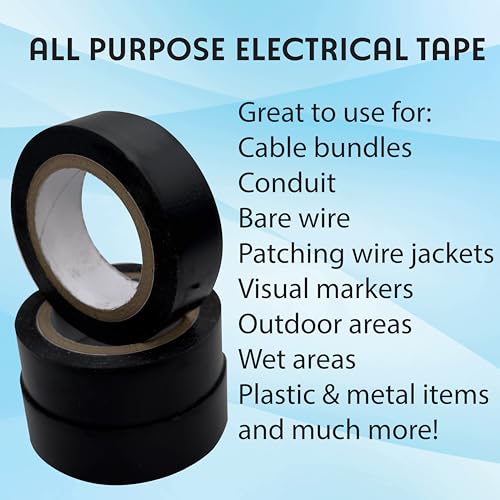 Image of 8502 Pk25 General Electrical Tape Black PVC Rolls 10 Meter Each Flame Retardant Adhesive Stretch for Wiring Bundling Sealing Black Electric Tape for Automotive Wire Repair Cable Wrap