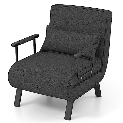 RELAX4LIFE 4 en 1 Sillón Relax Reclinable en 6 Posiciones 0-85°, Sofá Cama Plegable con Patas Ocultas y Cojín, Sillón Cama de 1 Plaza para Salón, Dormitorio y Oficina, Carga 150kg (Gris Oscuro)
