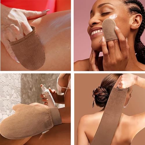Set de bronceador automático con set 3 en 1 bronceador bronceador autoaplicador reutilizable guante bronceador autobronceador mitt mitt con aplicador de espalda marrón - imagen 7