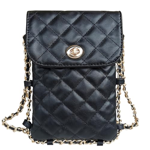 Larswon Cell Phone Crossbody Bag Quilted Bags Cell Phone Purse Soft Chain Crossbody Cellphone Wallet Bag for Women Black