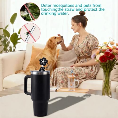 Image of BTYHAOS Straw Covers, Dust Proof Straw Toppers Fit Stanley 30 40oz Tumbler | Reusable Food-Grade Silicone Straw Covers Cap for Most 10mm Straw