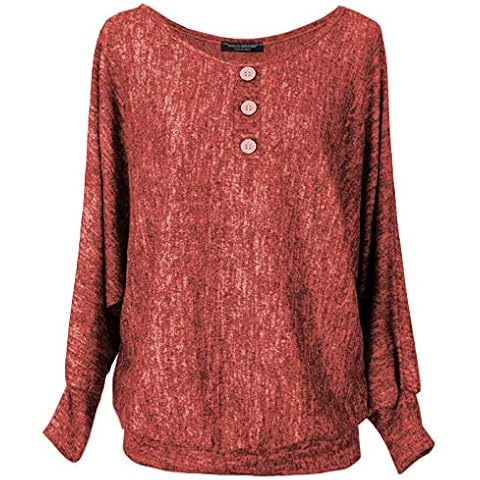 Emma & Giovanni - Baggy Jumpers/Top Oversize Collar with Buttons - Women (Red, XL-XXL) Cover