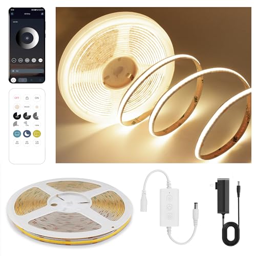 Pandery COB LED Strip Lights Warm White,24V Dimmable led Light Strip KIT with Remote and app Control,3000K 9.84FT/3m 8mm Wide Ra90 Cuttable Flexible Strip Lights for Bedroom,Wardrobe,Cabinet