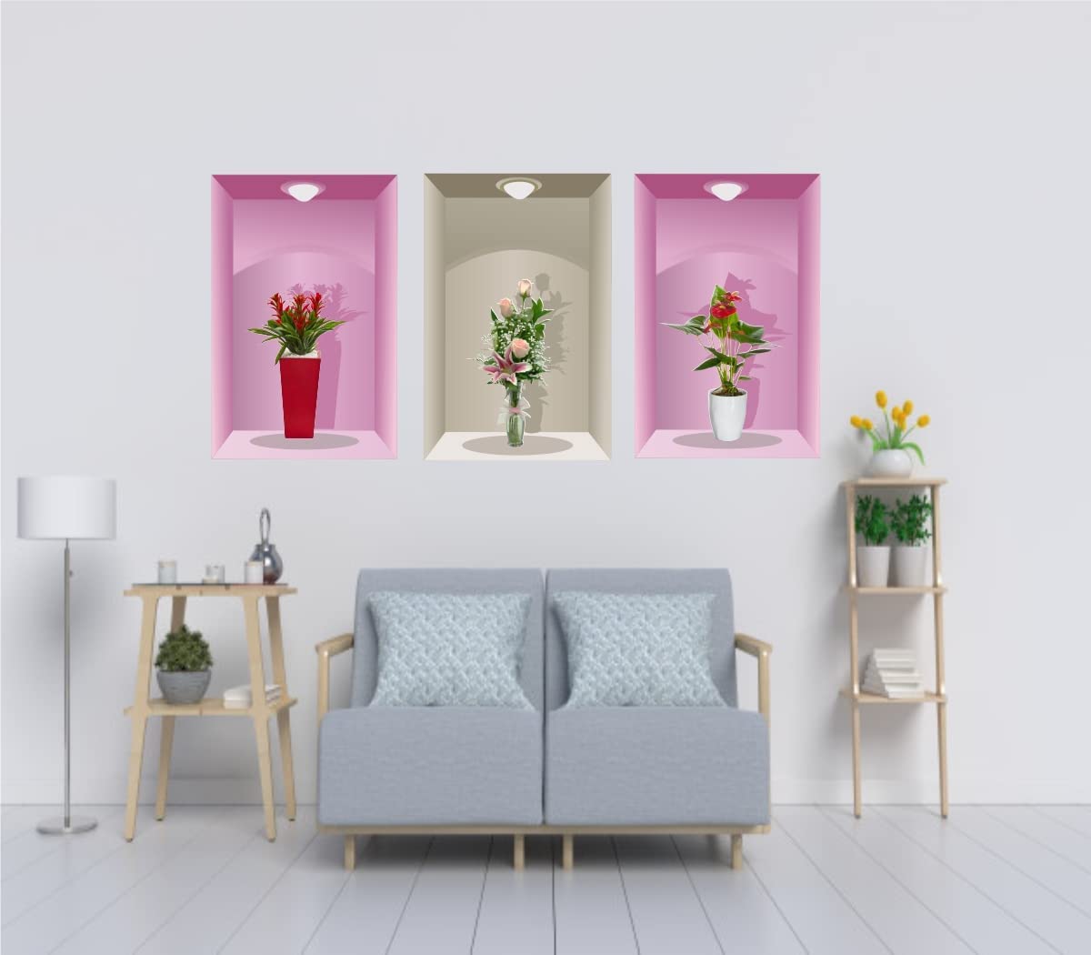 Akki Wold 3 Pieces 3D Beautiful Flower Pot Design Wall Sticker for Living Room, Bedroom, Office,Kids Room, (Size - 45 cm X 97 cm) (B0BH4XSW1B) Amazon Price History, Amazon Price Tracker