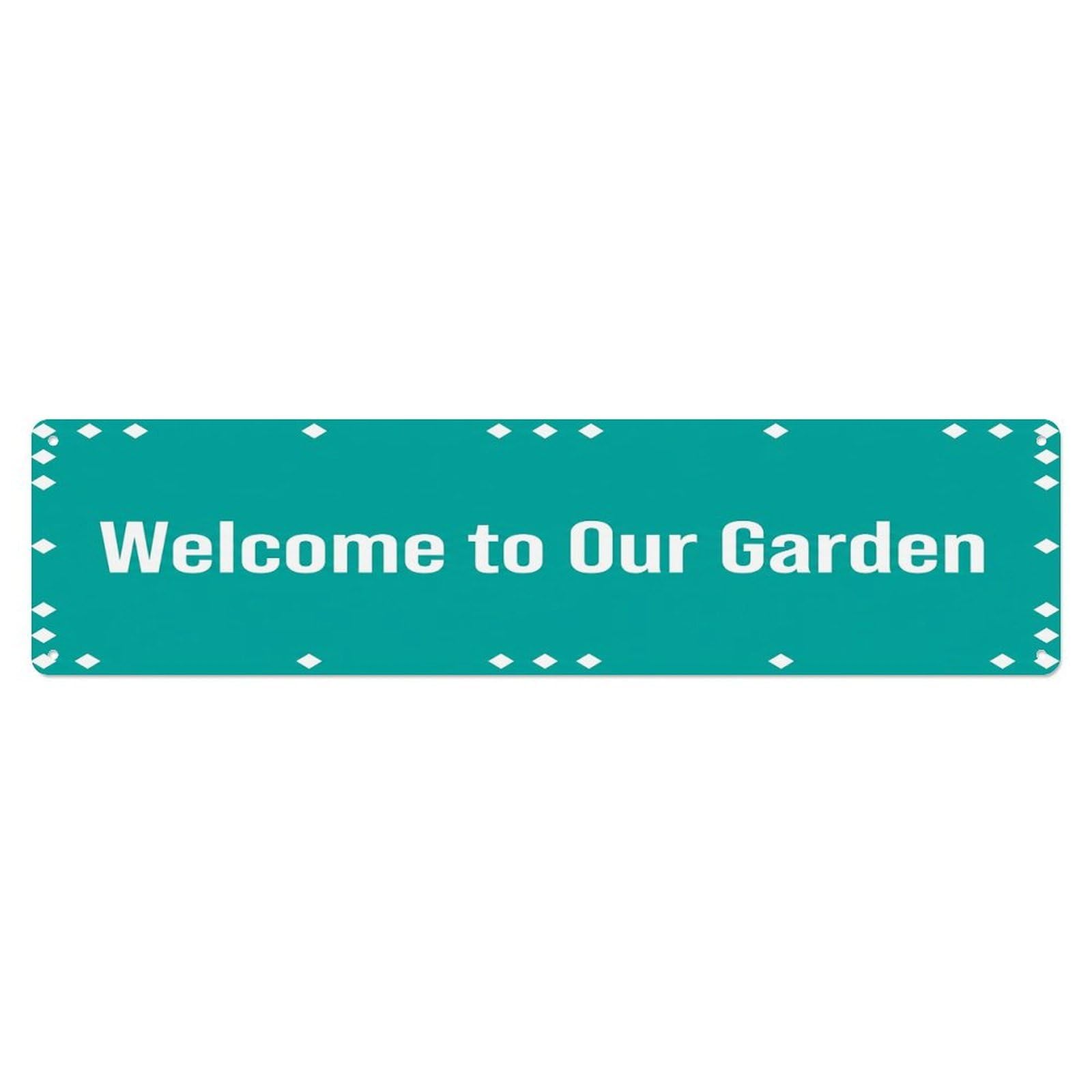 Vintage Welcome to Our Garden Teal Metal Tin Sign