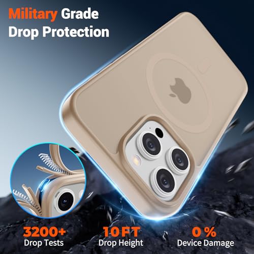 Image of SUPFINE Magnetic for iPhone 15 Pro Max Case(Compatible with MagSafe)(Military Grade Drop Protection) Slim Translucent Matte Shockproof with Anti-Fingerprint Phone Case,Desert Gold