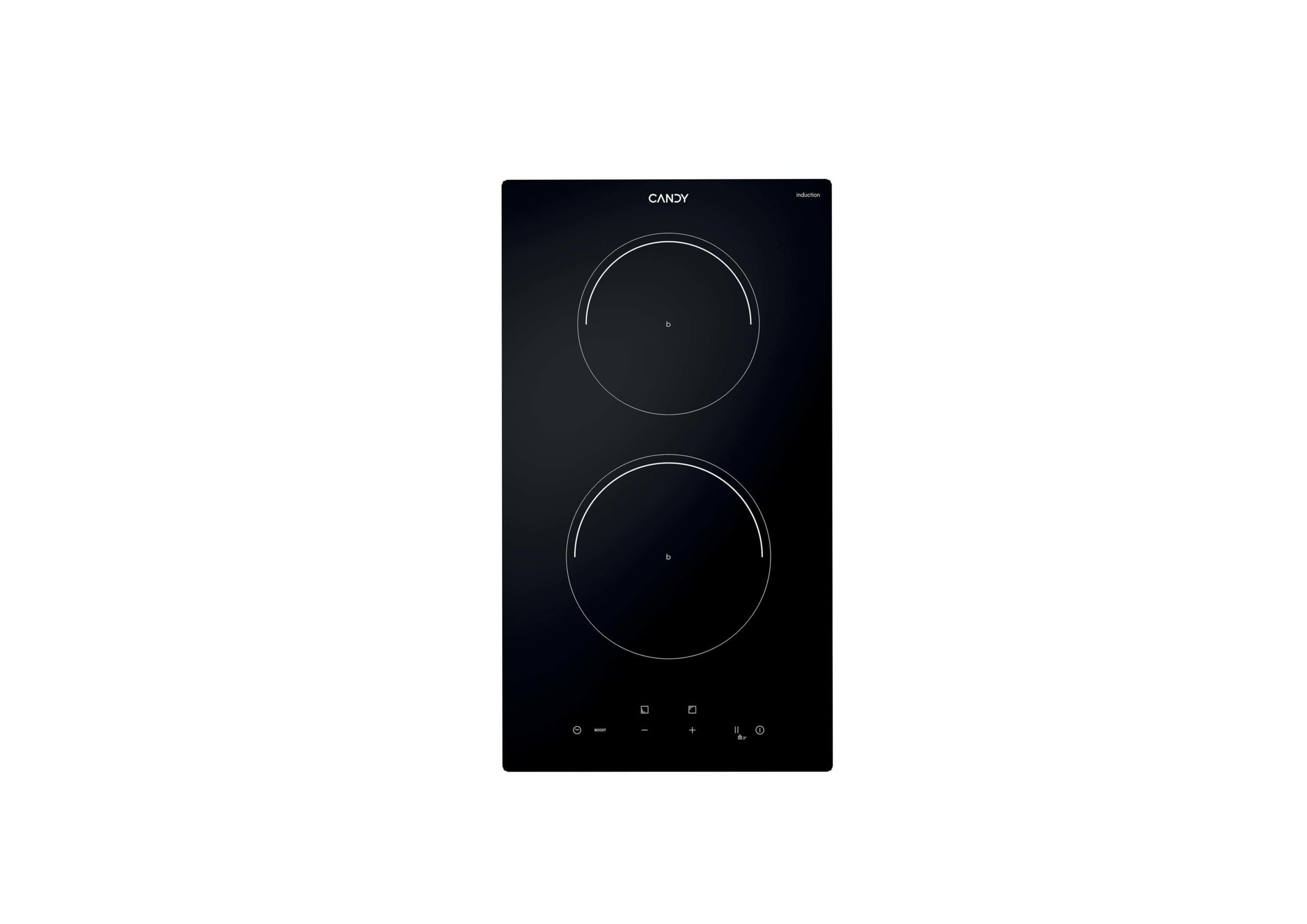 Candy CI32CBB Placa Inducción Dominó, 2 Zonas, 30 CM, 9 Niveles de Potencia, 3,5KW, Mandos Centrales, Indicador de Calor, Bloqueo Infaantil, Alerta Sobrecalentamiento y Derrames, Negro
