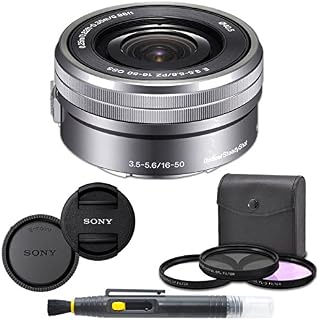 Sony SELP1650 16-50mm Power Zoom Lens (Silver) + 7PC Kit Includes 3 Piece