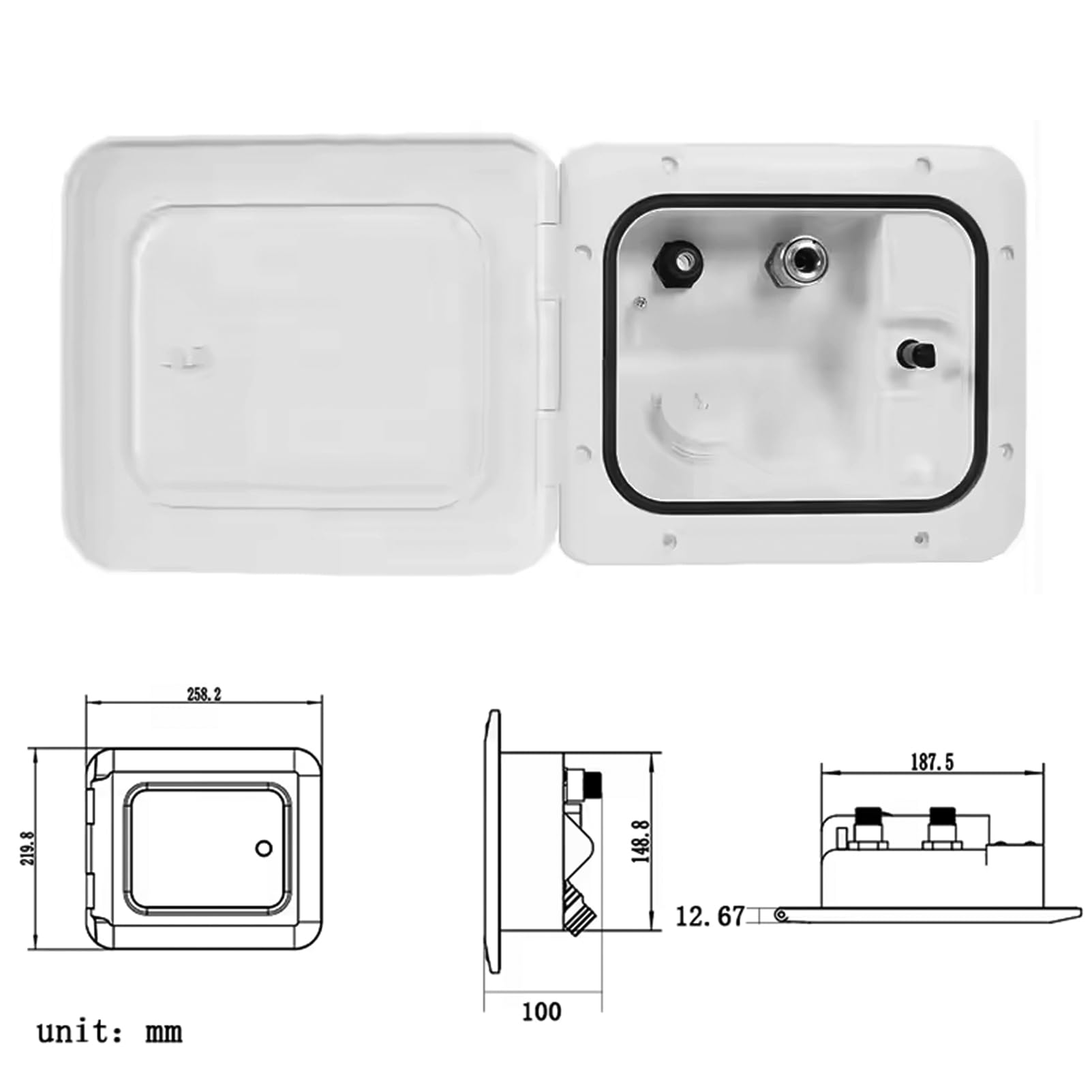 Riempitrice d'acqua quadrata a gravità per camper, ingresso elettrico bloccabile con tappo antipolvere, ricambio per ingresso acqua per camper e marine