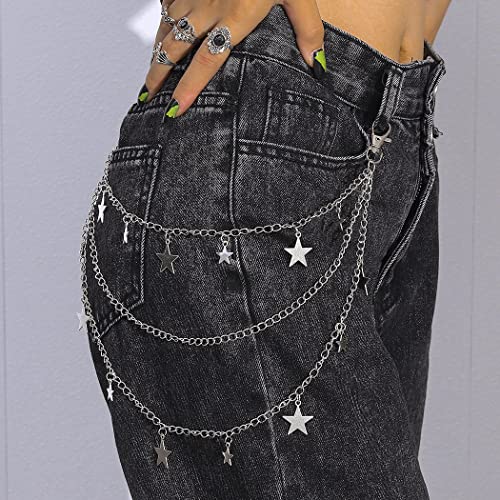 Star Pants Chain Belt Silver Y2k Jeans Chains Layered Wallet Accessories for Women and Men3