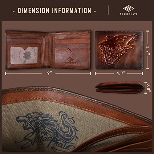 Wolf Cool Mens Wallets Leather Bifold Wallets For Men,Rfid Blocking,Gift For Him Husband (brown)4