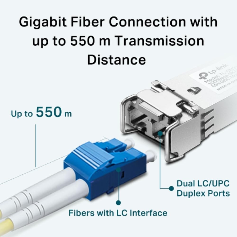 TP-Link Module SFP Gigabit, Module Mini GBIC Fibre multimode 1000Base-SX, Plug and Play, Interface LC/UPC, Distance jusqu'à 550/220 m (TL-SM311LM)