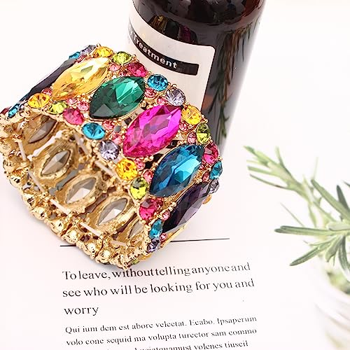 Women’s Elegant Wedding Bridal Crystal Double Row Marquise-Shape Leaf Stretch Bangle Bracelet Bride Jewelry for Women4