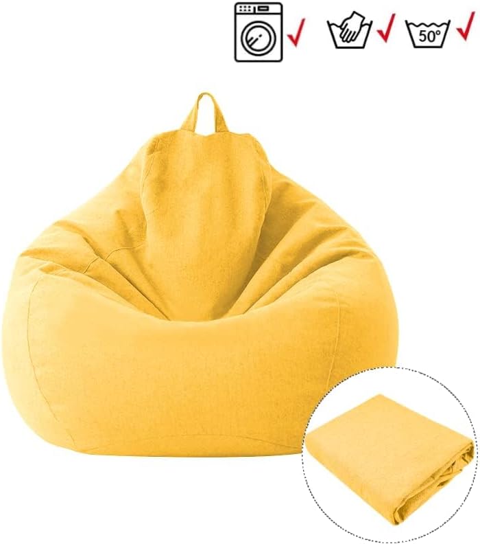 Miniatura 7 de Sillas grandes y pequeñas para sofás sin relleno, de tela de lino, puf, puff para sala de estar, tatami (amarillo, 27.6 x 31.5in)