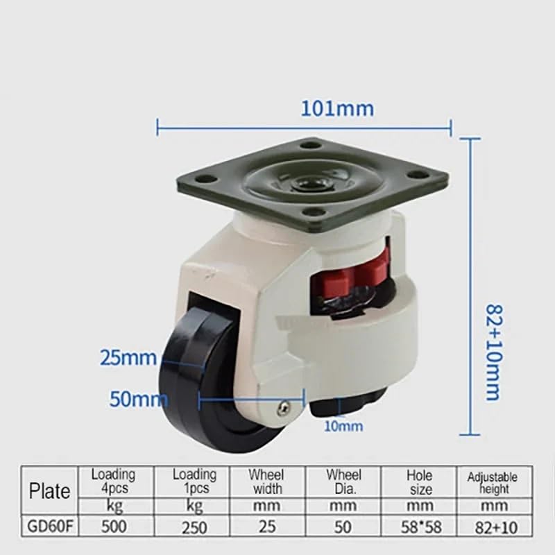4PCS GD-60F/GD-60S Leveling Casters - Heavy Duty 250kg Capacity Retractable Adjustable Caster Wheels(GD-60F)