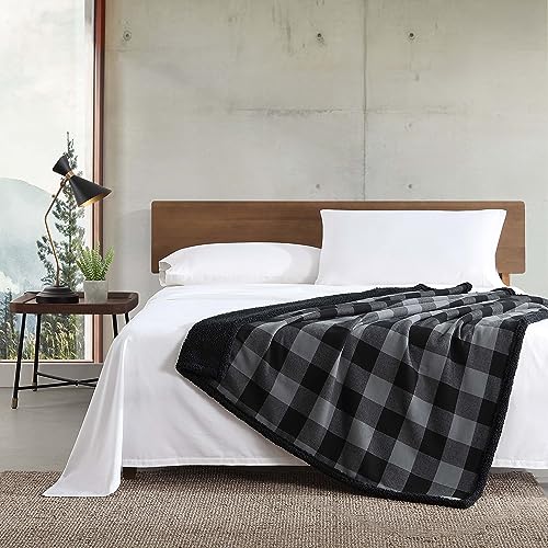 Image of Eddie Bauer - Throw Blanket, Yarn Dyed Cotton Bedding with Solid Ultra-Soft Sherpa Reverse, Throw Blanket for Couch & Bed (Cabin Plaid Grey, 50 inch x 60 inch)