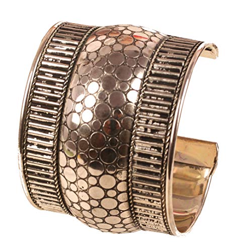 Image of Touchstone Indian Bollywood Desire Brass Base Exotic Workmanship Free Size Cuff Bracelet in Antique Gold Or White Or Copper Tone for Women.
