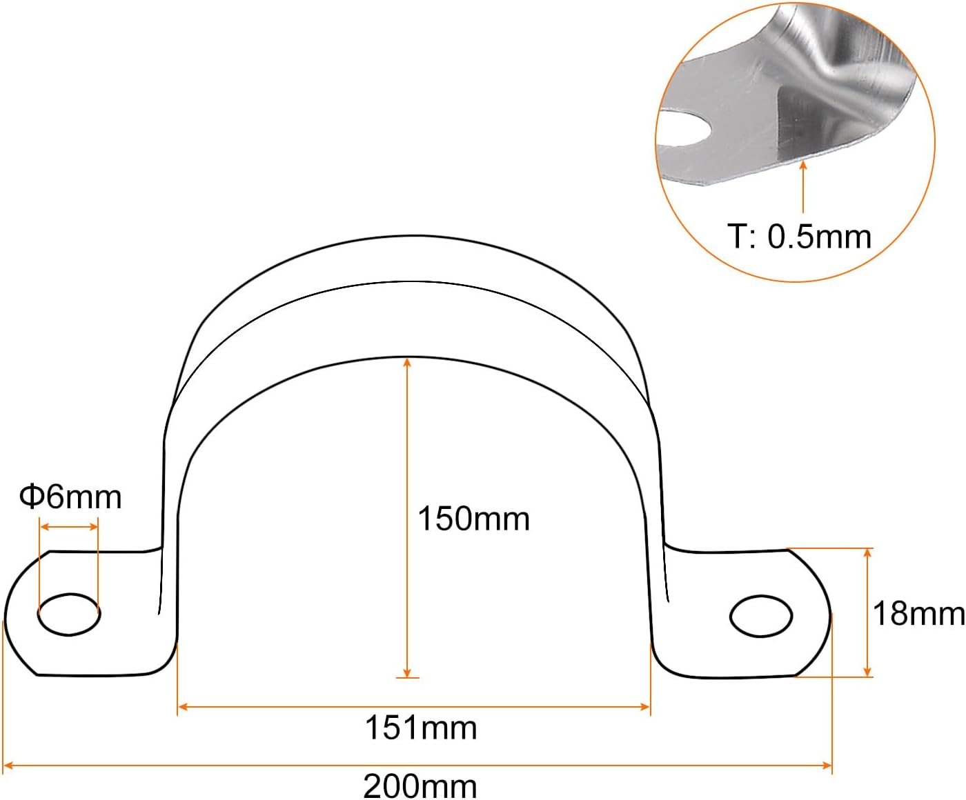 HARFINGTON 20pcs 6 Inch 150mm Conduit Clamps, M150 U Tube Pipe Clamp, Stainless Steel Rigid Pipe Strap, U Shaped Bracket with Two Hole for Pipe Tube Hose Wire Cord Fixing