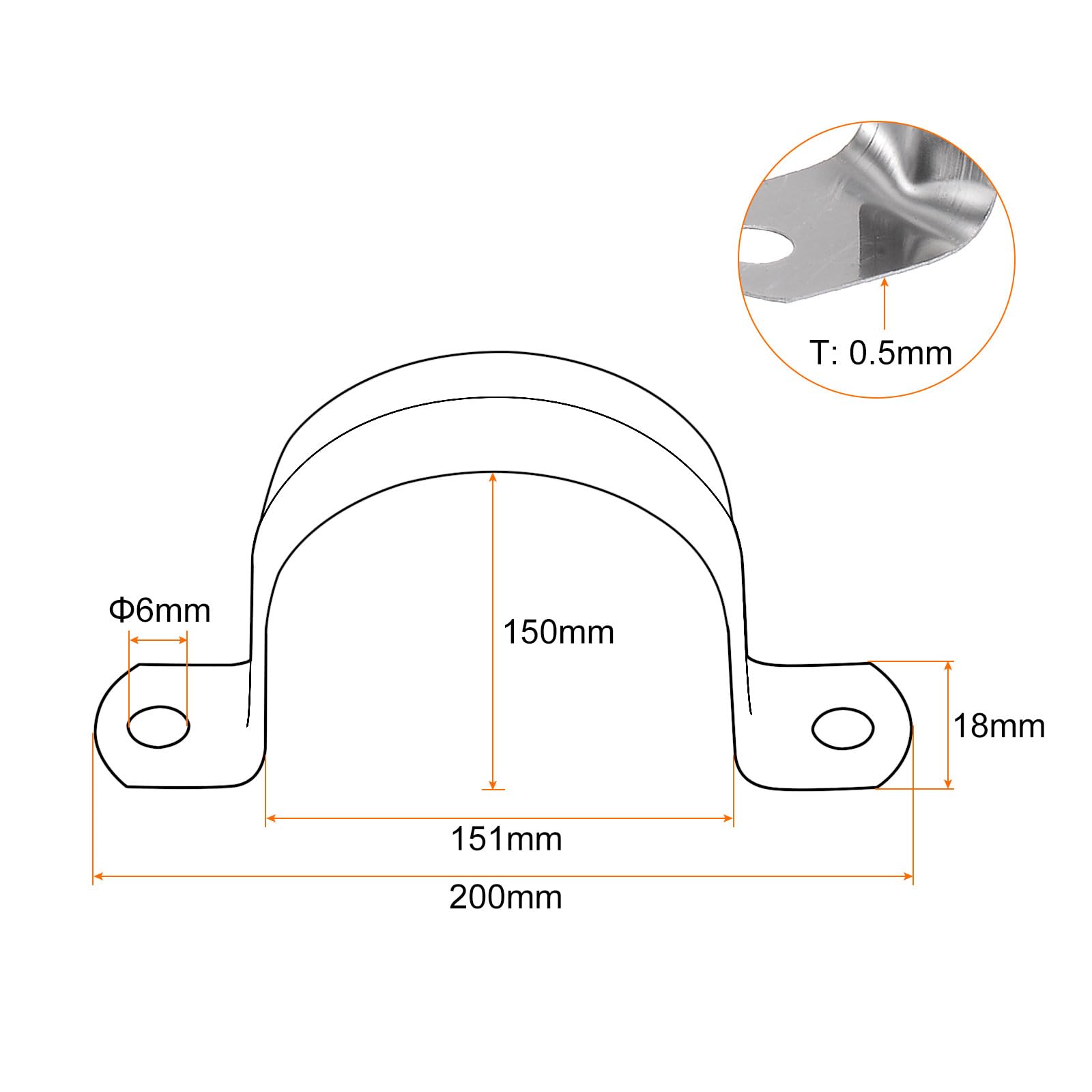 QUARKZMAN 5pcs Abrazaderas Conducción 6 Pulgadas 150mm Abrazadera Tubo En U M150 Correa Tubo Rígido Acero Inox Soporte En Forma U Con Dos Agujeros Para Fijación Tubo Manguera
