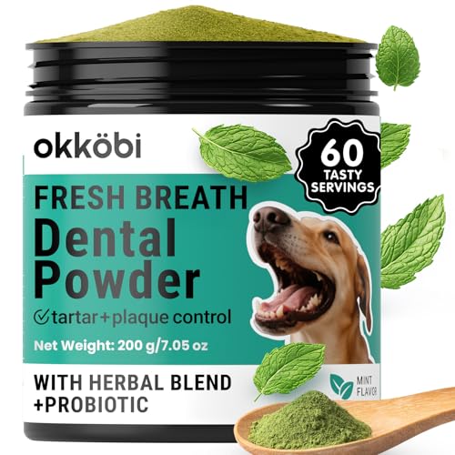 Dog Teeth Cleaning Powder - Dog Breath Freshener + Dental Care for Doggies & Cats + Tartar Remover for Teeth with Natural Ingredients + Probiotics Blend (Mint - 200g)