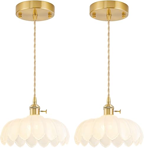 Miniatura 12 de Lámparas colgantes enchufables, lámpara colgante de cristal vintage, mini lámpara colgante de tulipán blanco leche, iluminación colgante para isla