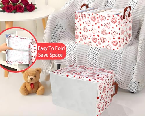 Image of Large Valentine's Day Basket Heart Shaped Storage Bin for Gifts Collapsible Organizer Room Decor (Leopard Print Line Love)