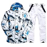 GS SNOWING Men's Winter Cold Weather Suits, Windproof Waterproof Snowsuit Snowboard Jacket and Ski Pants for Snow Sport, White, XL