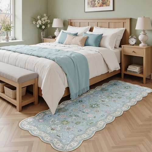 Tapete corredor Oushak Modern 2x6 azul boho miniatura 7
