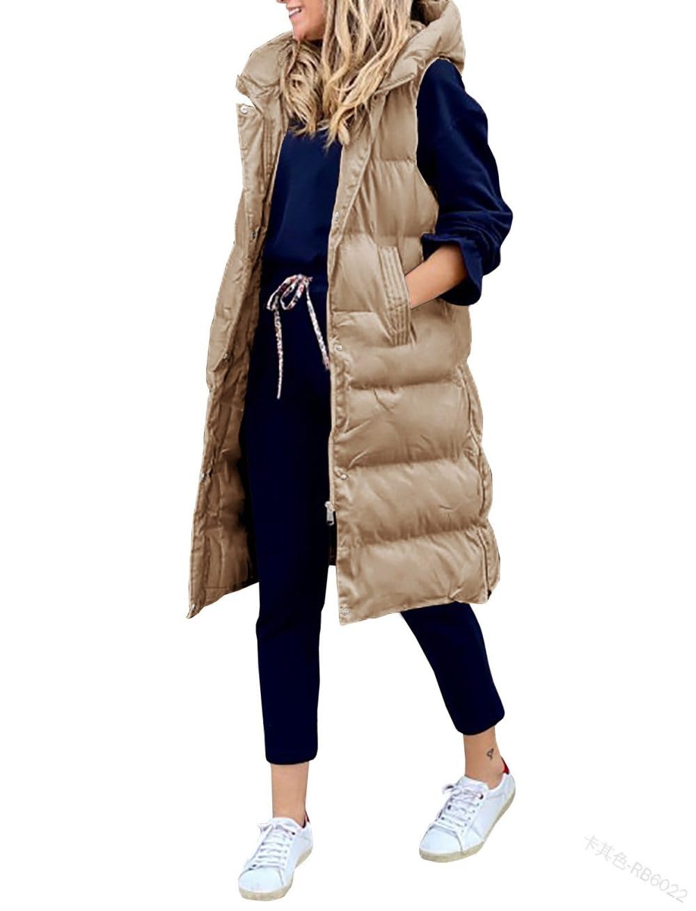 Chalecos Acolchados Con Capucha Para Mujer Palangre Chaleco Cálido Acolchado De Invierno Abrigo Chaqueta Sin Mangas Con Cremallera Chaleco Parka Informal Al Aire Libre Prendas De Abrigo,Caqui,Xl