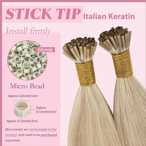 Image of YoungSee I Tip Extensions Blonde Itip Hair Extension Real Human Hair Ash Blonde Highlight Bleach Blond Itip Hair Extension 16 Inch 60s 50g I-Tips Human Hair for Women