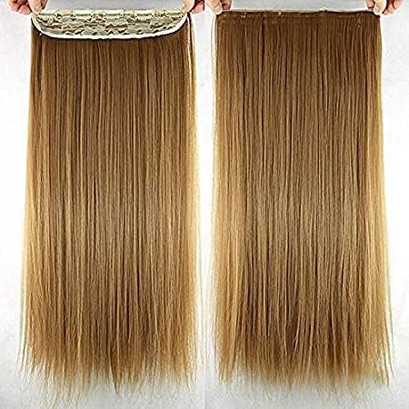 VSAKSH 24 Inch Dark Blonde Straight Synthetic With 5 Clips Hair Extension For Women & Girls