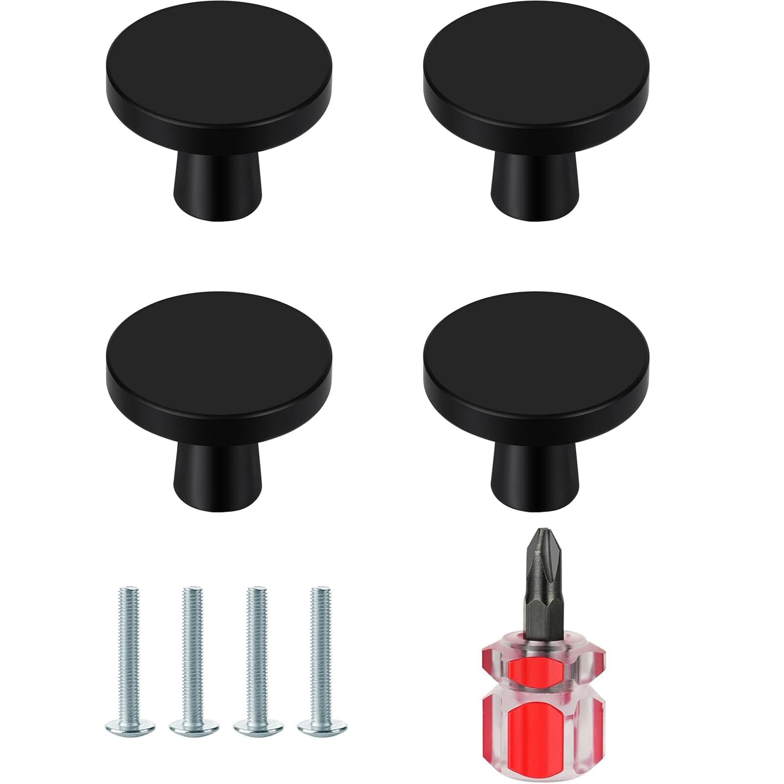Gqunit Round Cabinet Knobs, 25Mm Black Aluminium Drawer Pulls, Set Of 4 With Mounting Screws(30Mm*25Mm) 4 Pack Cabinet Door Knobs, Black Drawer Knobs, 20Mm Cupboard Handles Knob Round With Screws And Screwdriver For Cupboard, Cabinet, Drawer