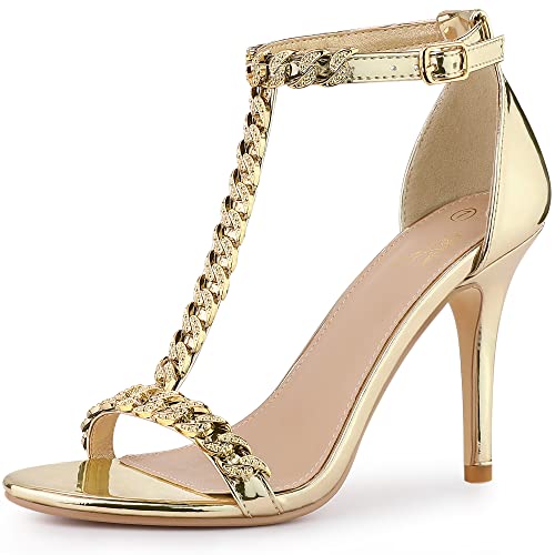 Perphy T Strap Rhinestone Ankle Strap Stiletto Heels Sandals for Women