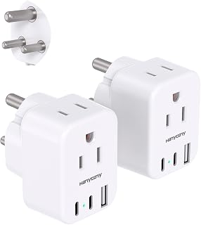 US to India Plug Adapter, HANYCONY Type D Plug Adapter with 2 Outlets 3 USB Ports(2 USB C), India Power Travel Adapter for USA to India, Bangladesh, Maldives, Pakistan, 2 Pack