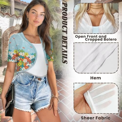 Image of Womens Short Sleeve Bolero Shrug Open Front Knit Cropped Cardigan Shoulder Cover for Dress Cute Casual Knit Cover Up