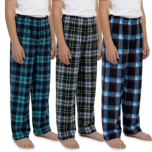 Mad Dog Concepts Boys Pajama Pants - Soft Micro Fleece PJ Bottoms for Kids Printed Plaid Design Boys Sleepwear Size 620 3PK - Size 14-16 Black/Blue/Teal