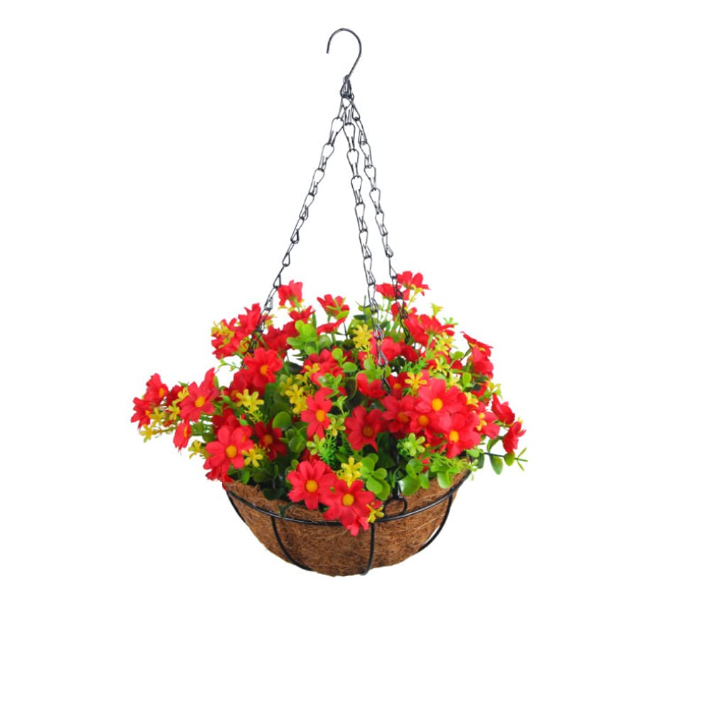 Artificial Hanging Basket with Flowers, Artificial Hanging Flowers in Basket for Patio Garden Porch Decor, Fake Hanging Plants for Outdoors Indoors Yard Garden Patio Home Room Porch Decorations (C)
