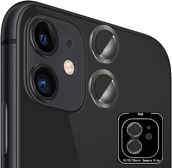 2 Pieces Black iPhone 11/12/12 Mini Camera Protector, Scratch-Resistant 9H Hardness, Tempered Glass, for iPhone 12/12 Mini Camera Protector