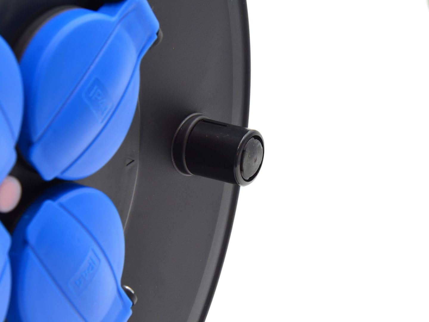 BSD Enrouleur de Rallonge Électrique 3x1,5mm² 25m IP44-4 Prises 230V, 16A, 3200W, Protection IP44, Idéal pour Intérieur et Extérieur