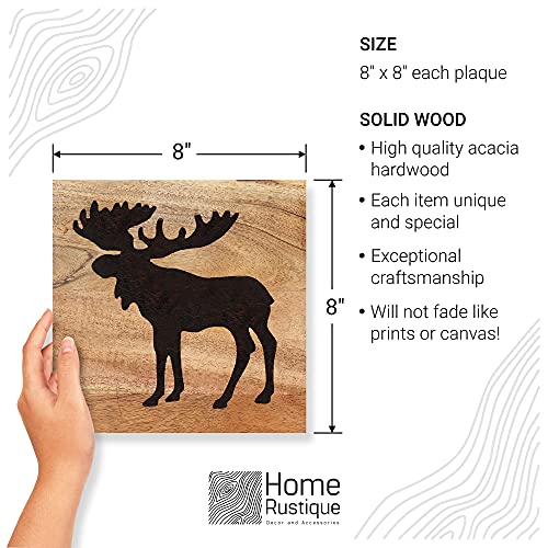 Homerustique Real Wooden Cabin Decor With Bear, Deer And Moose (Set Of 3) - Woodland Rustic Wall Decoration For Home, Log Cabin, Hunting Theme, Mountain Lodge Or Bathroom, Animal Pictures Decor #TOP1