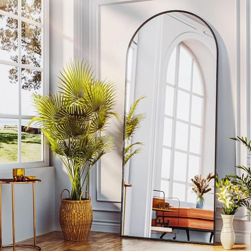 Full Length Mirror, 58"x19" Arched Floor Mirror Freestanding, Floor Standing Full Body Mirror with Stand for Bedroom, Hanging Mounted for Living Room Cloakroom, Black