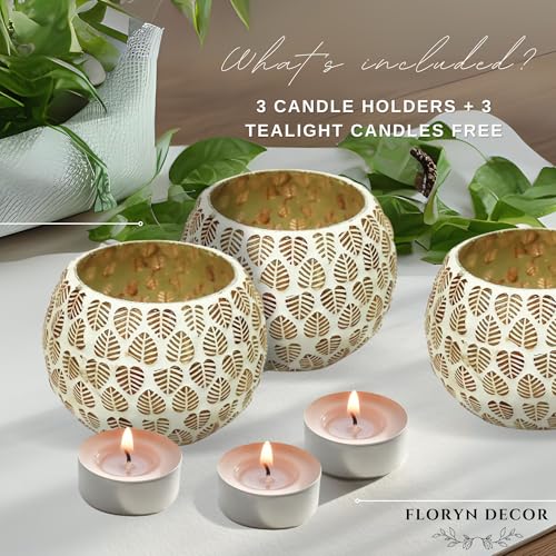 Image of Floryn Decor Morrocan Mosaic Candle Holders | Home Light Decorations Items | Mosaic Glass Tealight Holder | Best lamp for Diwali Decoration | Pack of 3 (with 3 Tealight Candle Free)