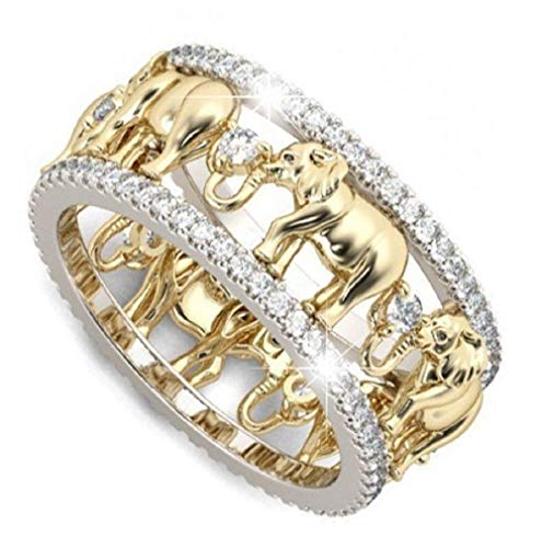 Maihao Yellow Gold Lucky Gold Elephant 925 Silver 1.5Ct White Topaz Wedding Women Men Ring Size 6-10 (Us Code 10) #TOP6