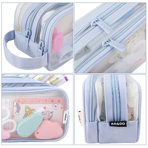 Image of iSuperb Large Capacity Pencil Case Grid Mesh Pencil Pouch Handheld Pen Bag for Teen Boys Girls School Students College